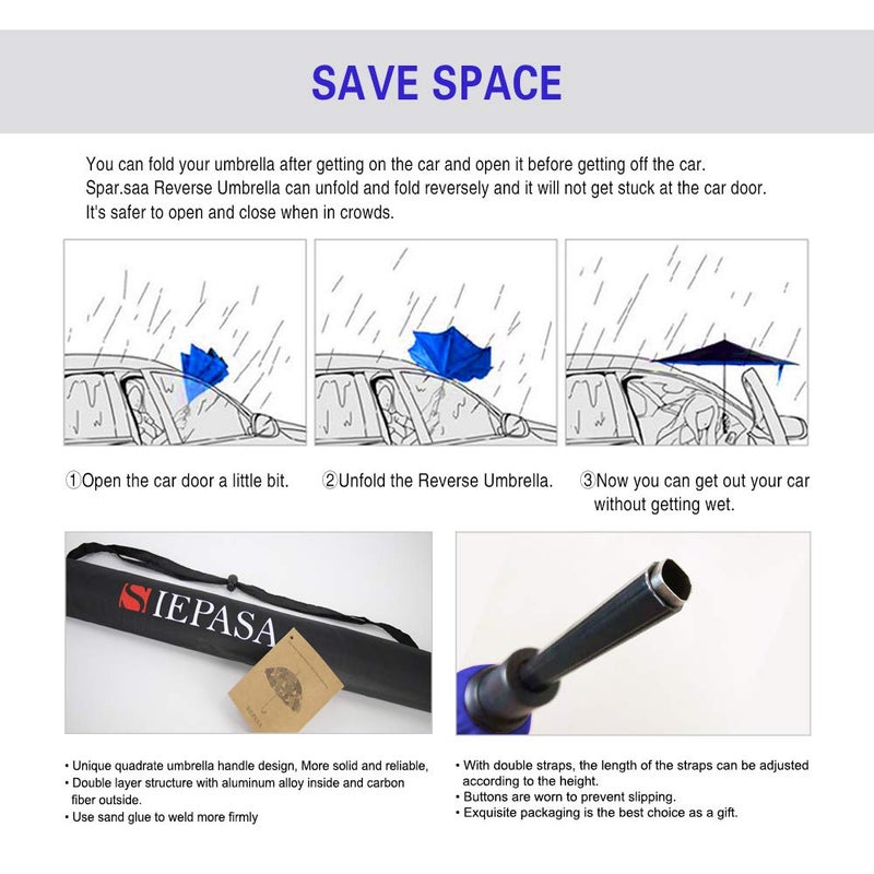 SIEPASA Spar. Saa Double Layer Inverted Umbrella with C-Shaped Handle, Anti-UV Waterproof Windproof Straight Umbrella for Car Rain Outdoor Use - Image 4